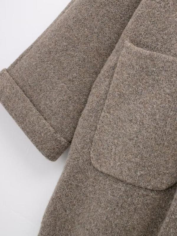 Women's Solid Button Front Pocket Coat with Scarf, Casual Long Sleeve Outerwear for Fall & Winter, Women's Clothing for Daily Wear